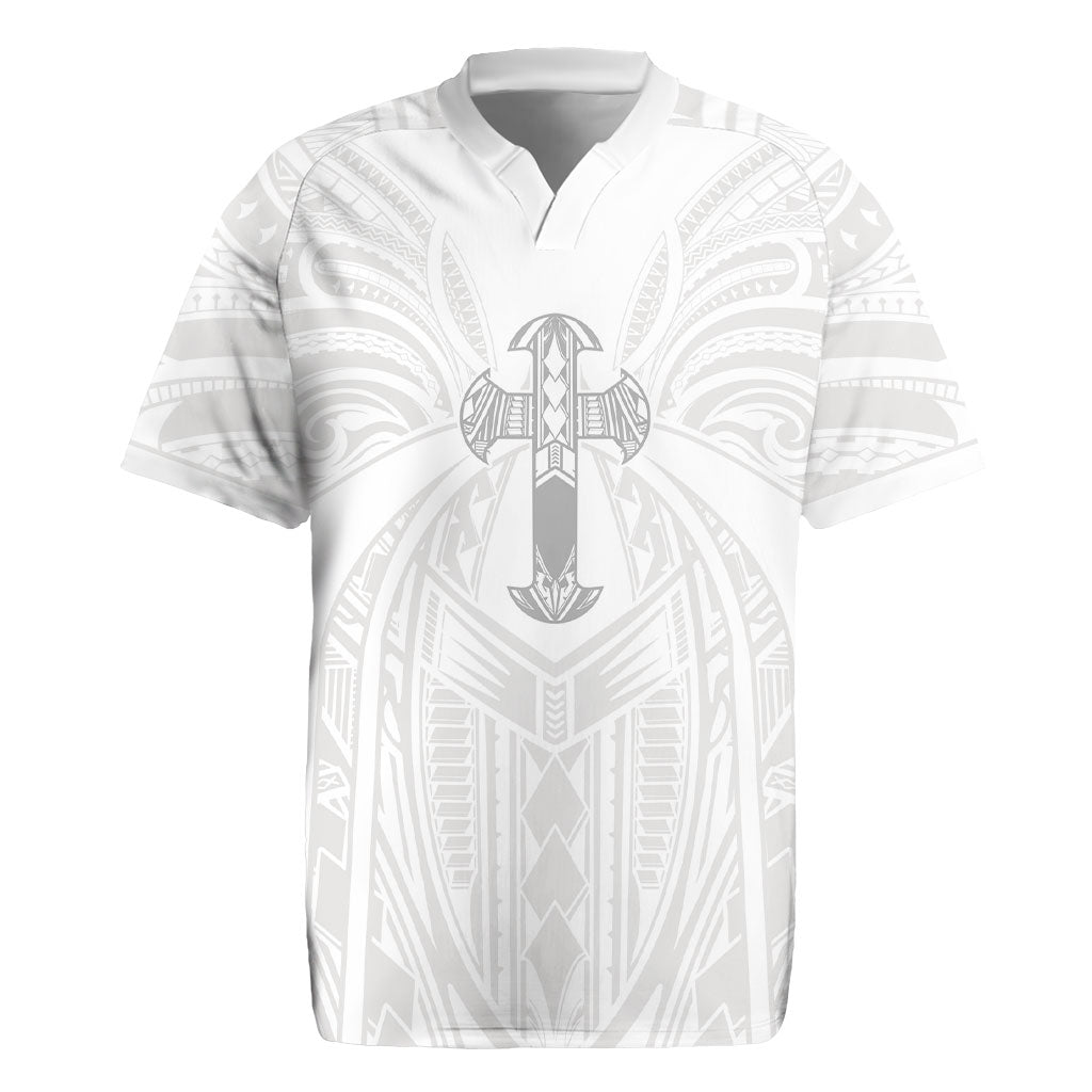 Samoa Christian Rugby Jersey Rooted In Christ Polynesian Cross LT05 White - Polynesian Pride