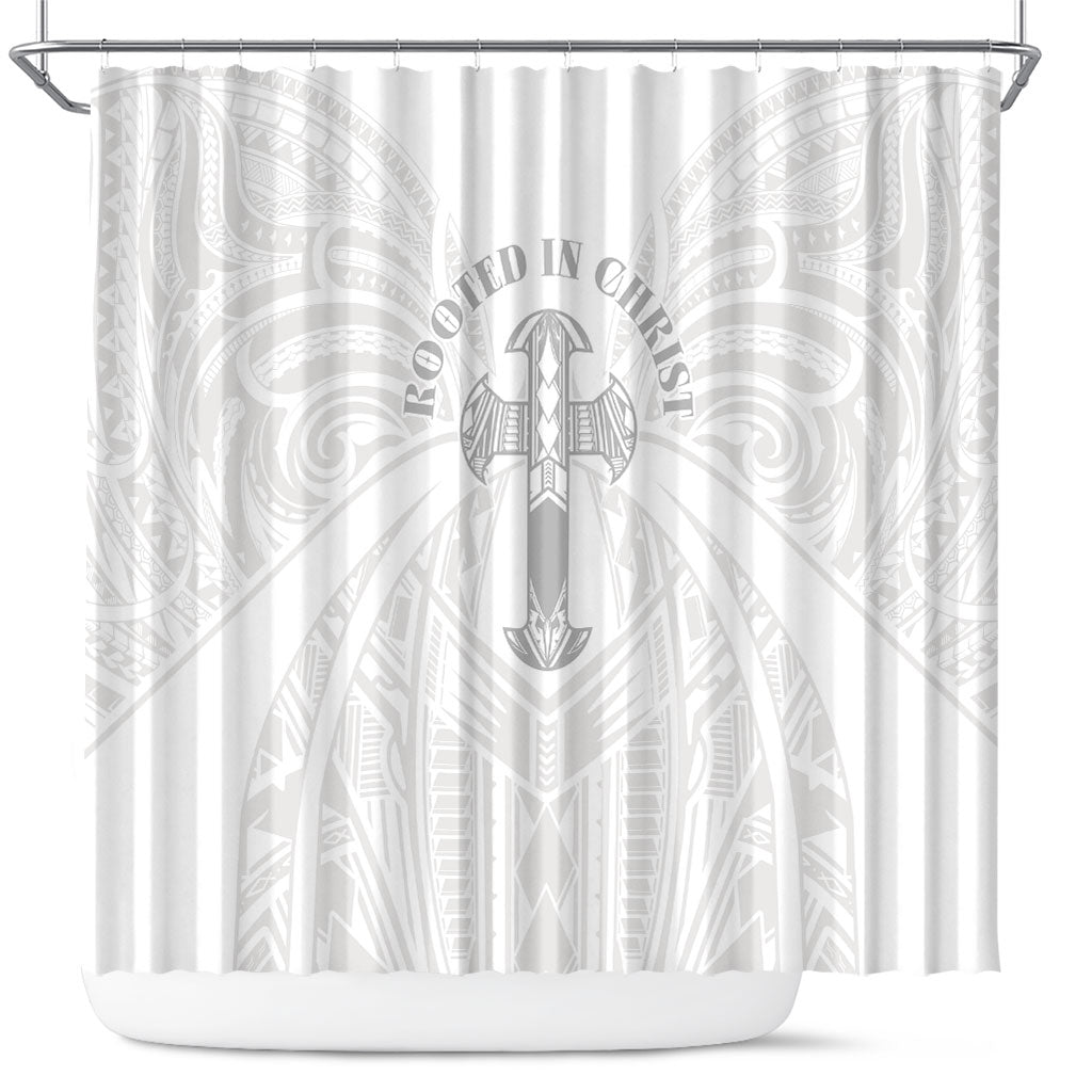 Samoa Christian Shower Curtain Rooted In Christ Polynesian Cross LT05 White - Polynesian Pride