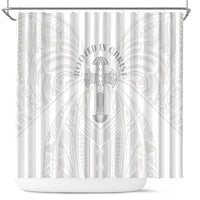 Samoa Christian Shower Curtain Rooted In Christ Polynesian Cross LT05 White - Polynesian Pride