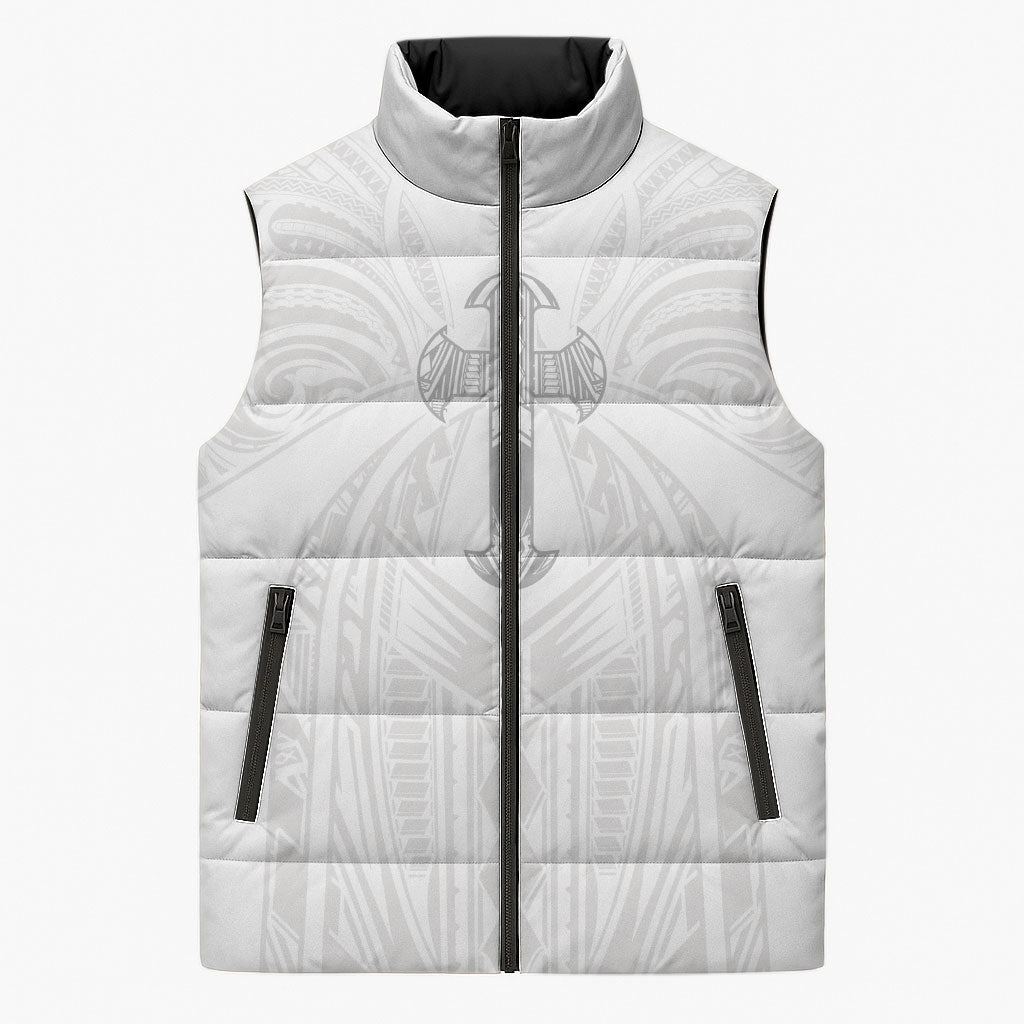 Samoa Christian Sleeveless Puffer Jacket Rooted In Christ Polynesian Cross LT05 Unisex White - Polynesian Pride