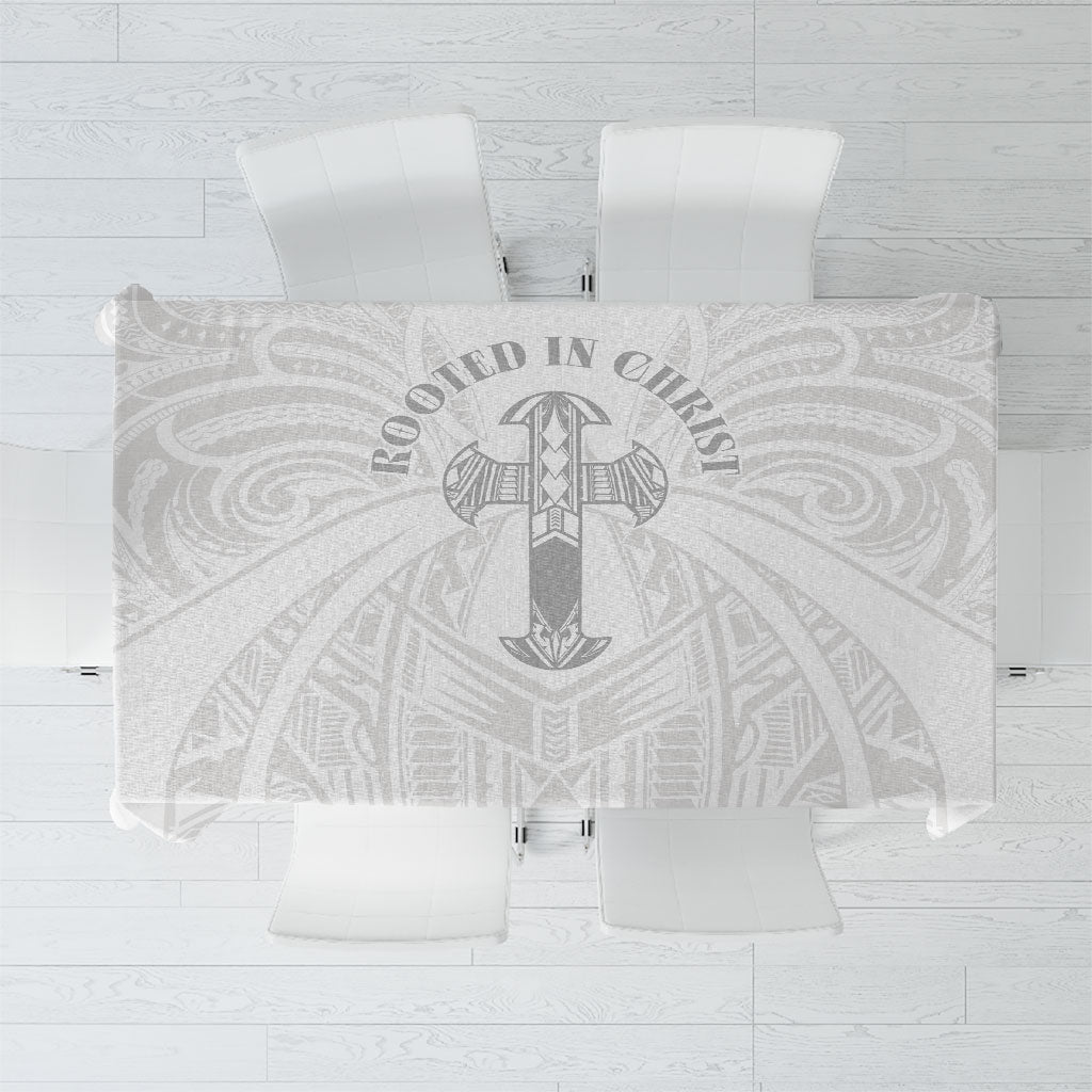 Samoa Christian Tablecloth Rooted In Christ Polynesian Cross LT05 White - Polynesian Pride