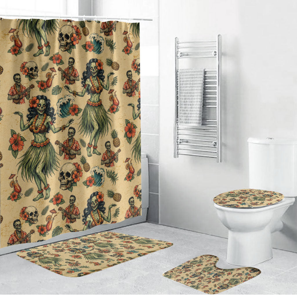 Hawaii Halloween Bathroom Set Spooky Tropical Hula Zombie
