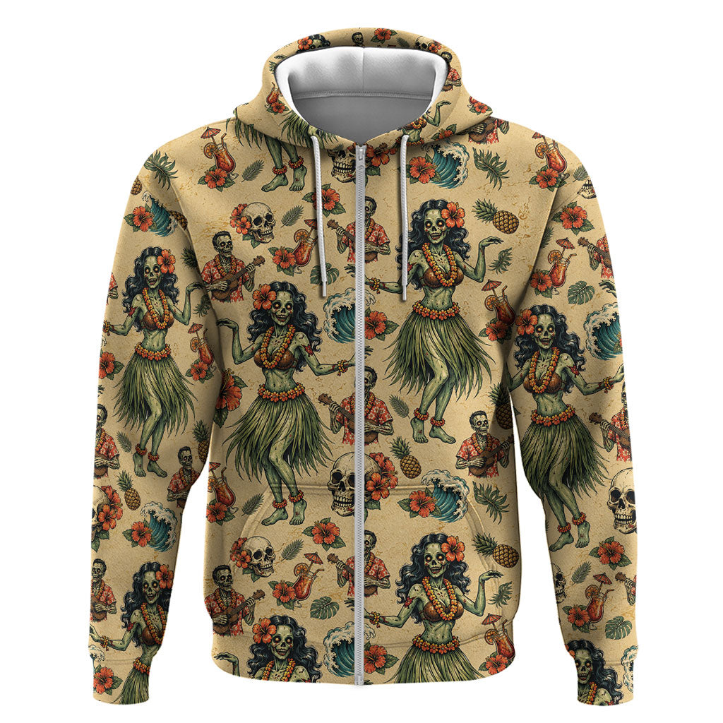 Hawaii Halloween Zip Hoodie Spooky Tropical Hula Zombie