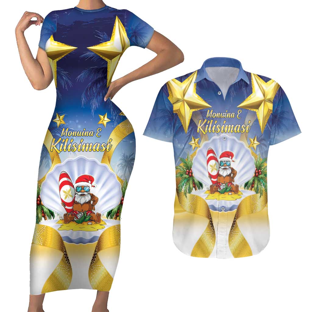 Niue Christmas Couples Matching Short Sleeve Bodycon Dress and Hawaiian Shirt Seashell Santa Beach Vibes - Polynesian Pride