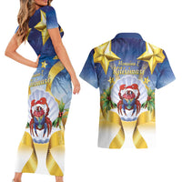 Niue Christmas Couples Matching Short Sleeve Bodycon Dress and Hawaiian Shirt Seashell Santa Beach Vibes - Polynesian Pride