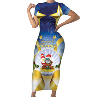 Niue Christmas Family Matching Short Sleeve Bodycon Dress and Hawaiian Shirt Seashell Santa Beach Vibes - Polynesian Pride