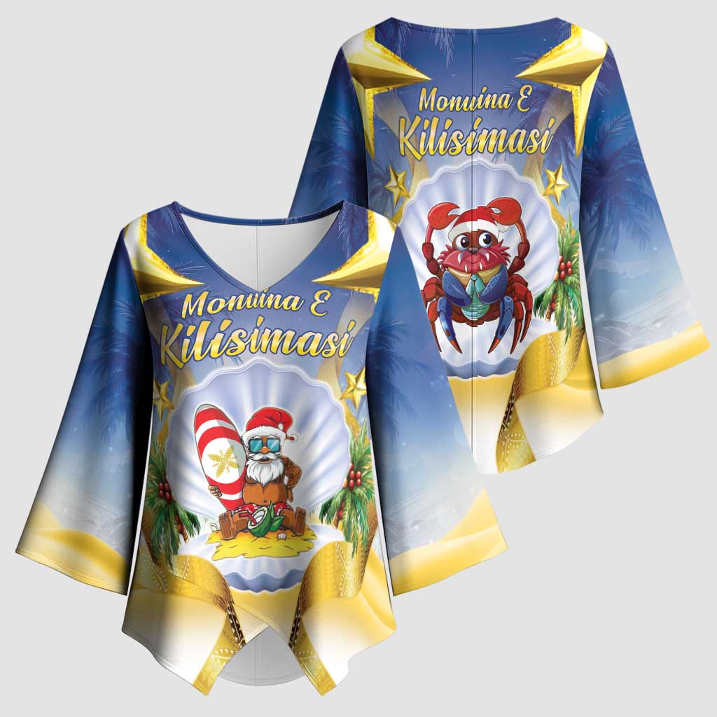 Niue Christmas Kimono Sleeve Blouse Seashell Santa Beach Vibes - Polynesian Pride