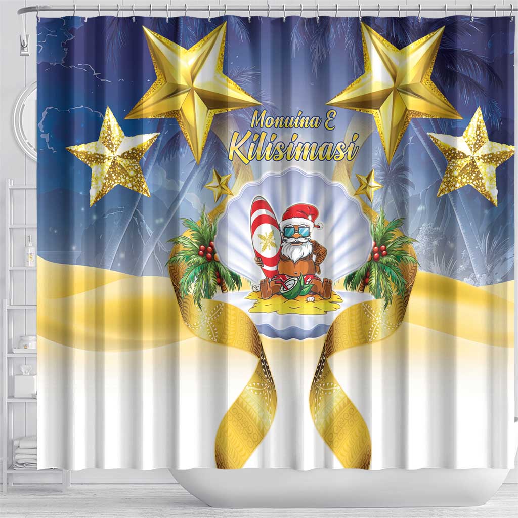 Niue Christmas Shower Curtain Seashell Santa Beach Vibes - Polynesian Pride