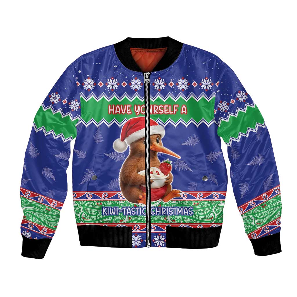New Zealand Christmas Bomber Jacket Have Yourself A Kiwi-tastic Christmas LT05 Unisex Blue - Polynesian Pride
