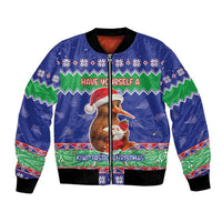 New Zealand Christmas Bomber Jacket Have Yourself A Kiwi-tastic Christmas LT05 Unisex Blue - Polynesian Pride