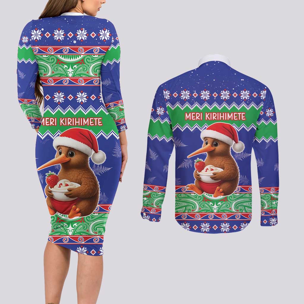 New Zealand Christmas Couples Matching Long Sleeve Bodycon Dress and Long Sleeve Button Shirt Have Yourself A Kiwi-tastic Christmas - Polynesian Pride