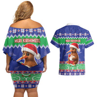 New Zealand Christmas Couples Matching Off Shoulder Short Dress and Hawaiian Shirt Have Yourself A Kiwi-tastic Christmas LT05 - Polynesian Pride