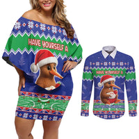 New Zealand Christmas Couples Matching Off Shoulder Short Dress and Long Sleeve Button Shirt Have Yourself A Kiwi-tastic Christmas - Polynesian Pride