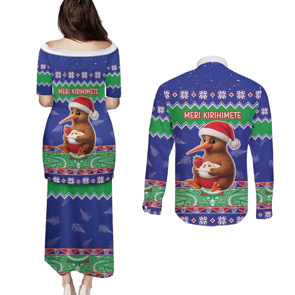 New Zealand Christmas Couples Matching Puletasi and Long Sleeve Button Shirt Have Yourself A Kiwi-tastic Christmas LT05 - Polynesian Pride