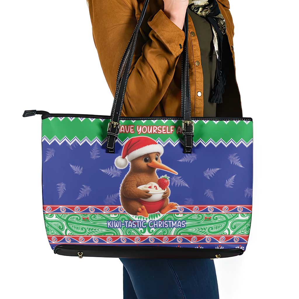 New Zealand Christmas Leather Tote Bag Have Yourself A Kiwi-tastic Christmas LT05 - Polynesian Pride