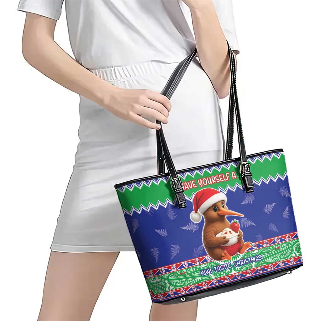 New Zealand Christmas Leather Tote Bag Have Yourself A Kiwi-tastic Christmas LT05 - Polynesian Pride