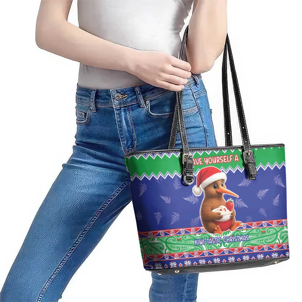 New Zealand Christmas Leather Tote Bag Have Yourself A Kiwi-tastic Christmas LT05 - Polynesian Pride
