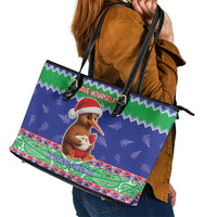 New Zealand Christmas Leather Tote Bag Have Yourself A Kiwi-tastic Christmas LT05 - Polynesian Pride