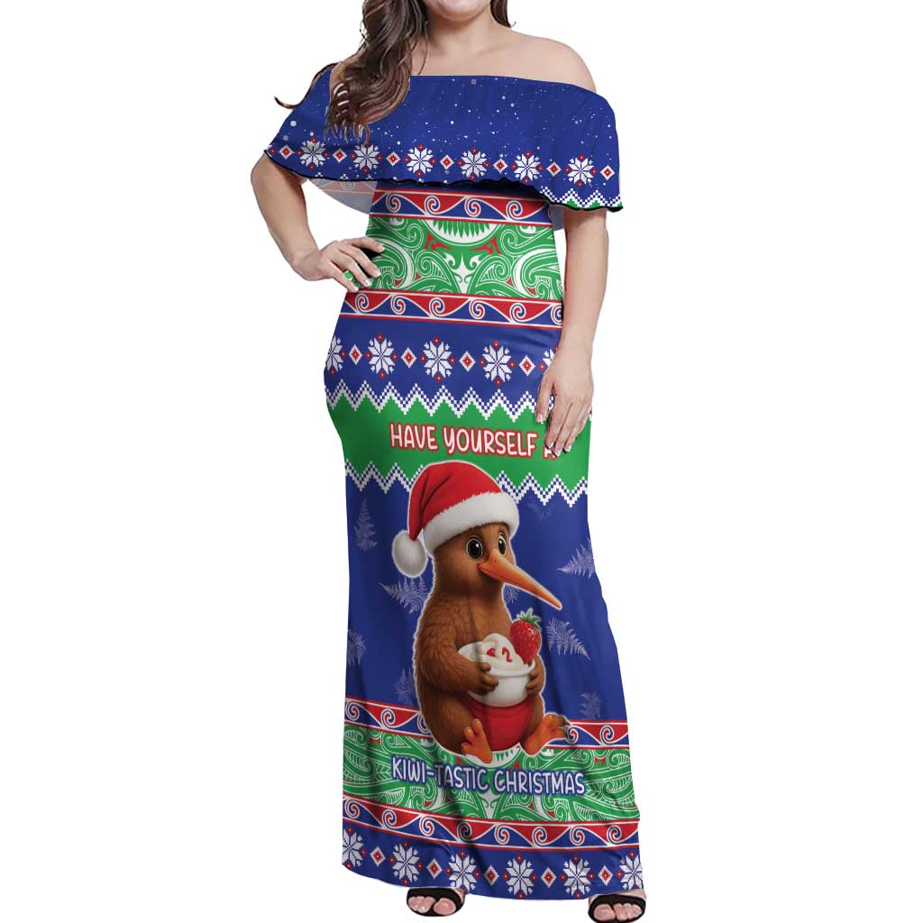 New Zealand Christmas Off Shoulder Maxi Dress Have Yourself A Kiwi-tastic Christmas LT05 Women Blue - Polynesian Pride