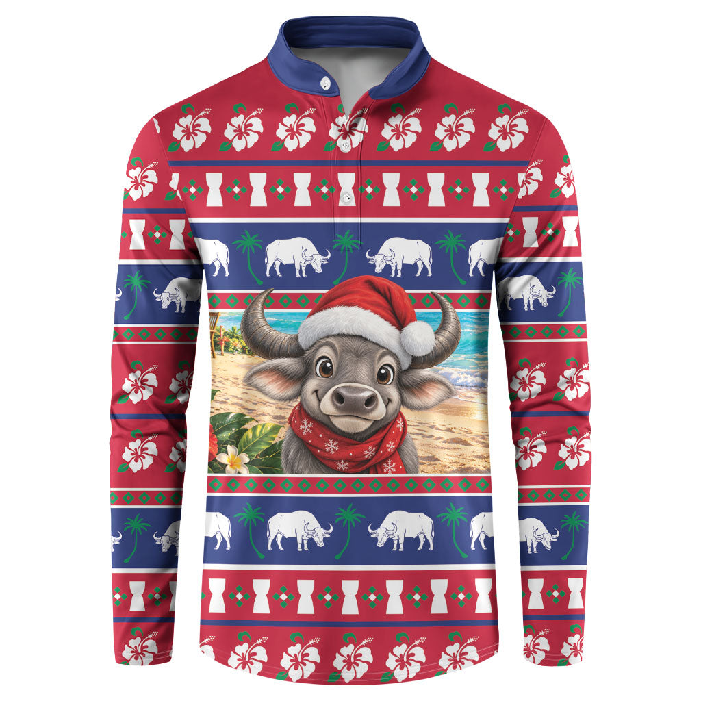 Guam Christmas Button Sweatshirt Felis Pasgua Carabao Santa