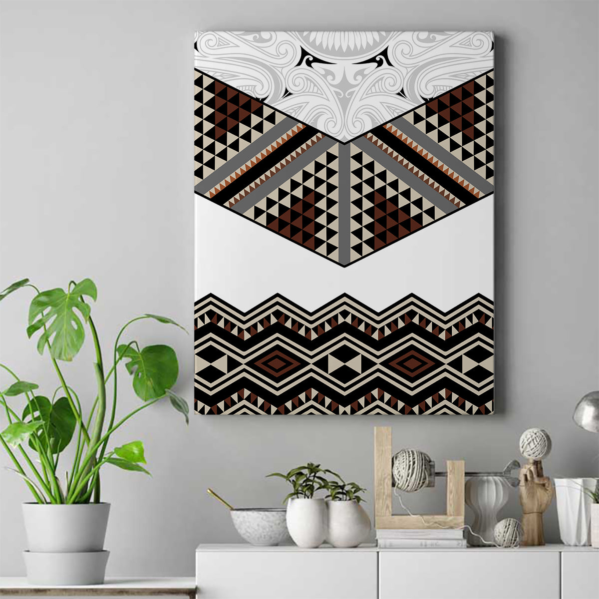 New Zealand Aotearoa Canvas Wall Art Taniko Art Simple Style LT05 Brown - Polynesian Pride