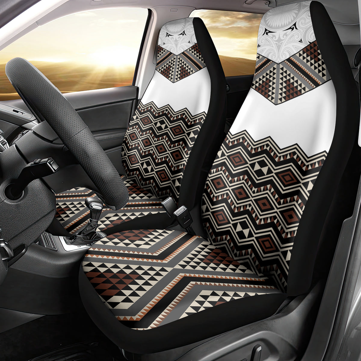 New Zealand Aotearoa Car Seat Cover Taniko Art Simple Style LT05 - Polynesian Pride