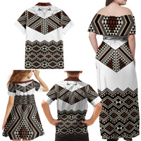 New Zealand Aotearoa Family Matching Off Shoulder Maxi Dress and Hawaiian Shirt Taniko Art Simple Style LT05 - Polynesian Pride