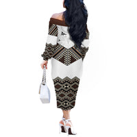 New Zealand Aotearoa Off The Shoulder Long Sleeve Dress Taniko Art Simple Style LT05 - Polynesian Pride