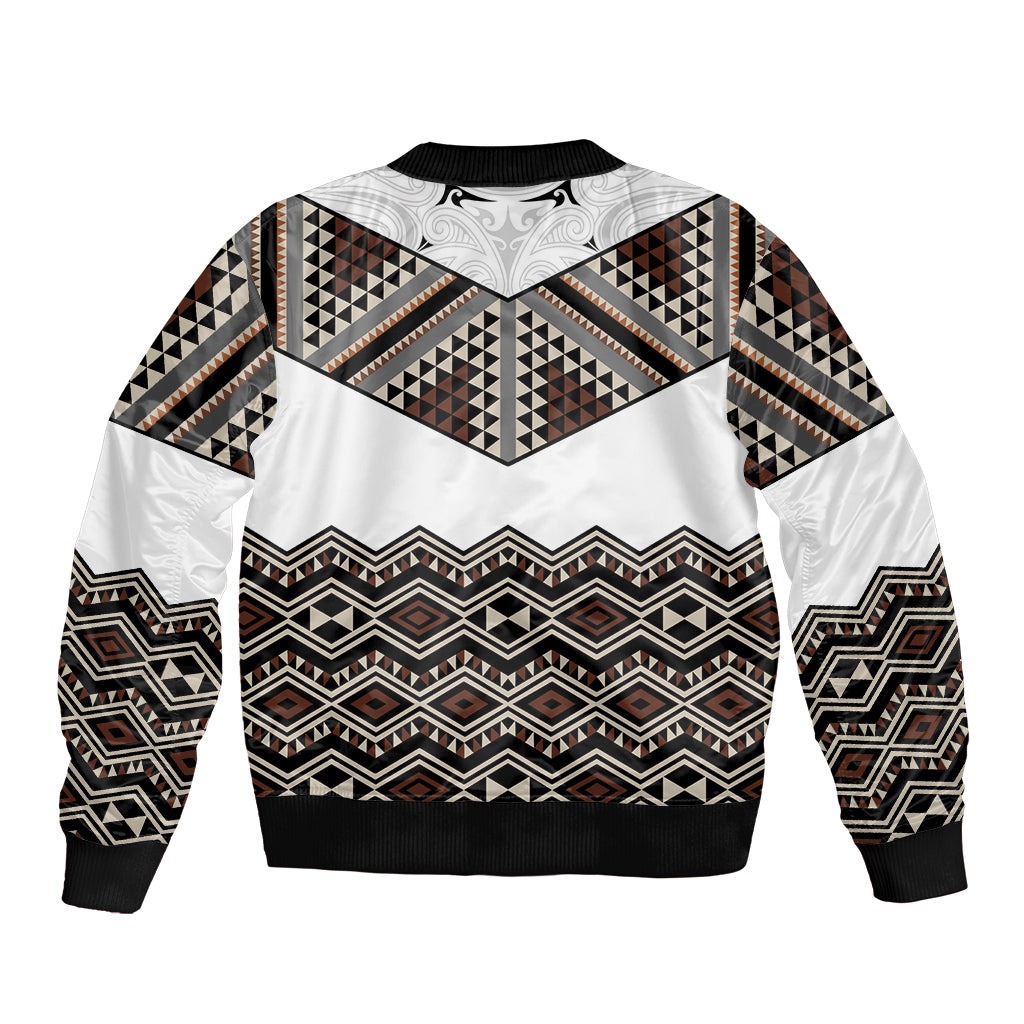 New Zealand Aotearoa Sleeve Zip Bomber Jacket Taniko Art Simple Style LT05 - Polynesian Pride