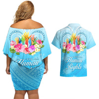 Universal Human Rights Month Couples Matching Off Shoulder Short Dress and Hawaiian Shirt Polynesian Style LT05 - Polynesian Pride