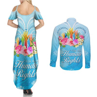Universal Human Rights Month Couples Matching Summer Maxi Dress and Long Sleeve Button Shirt Polynesian Style LT05 - Polynesian Pride
