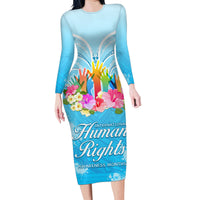 Universal Human Rights Month Family Matching Long Sleeve Bodycon Dress and Hawaiian Shirt Polynesian Style LT05 Mom's Dress Blue - Polynesian Pride