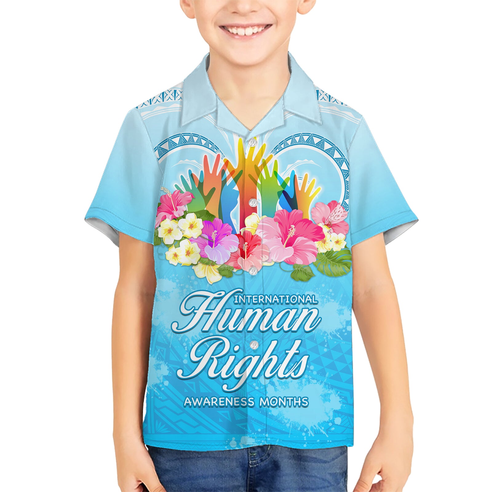 Universal Human Rights Month Kid Hawaiian Shirt Polynesian Style LT05 Kid Blue - Polynesian Pride