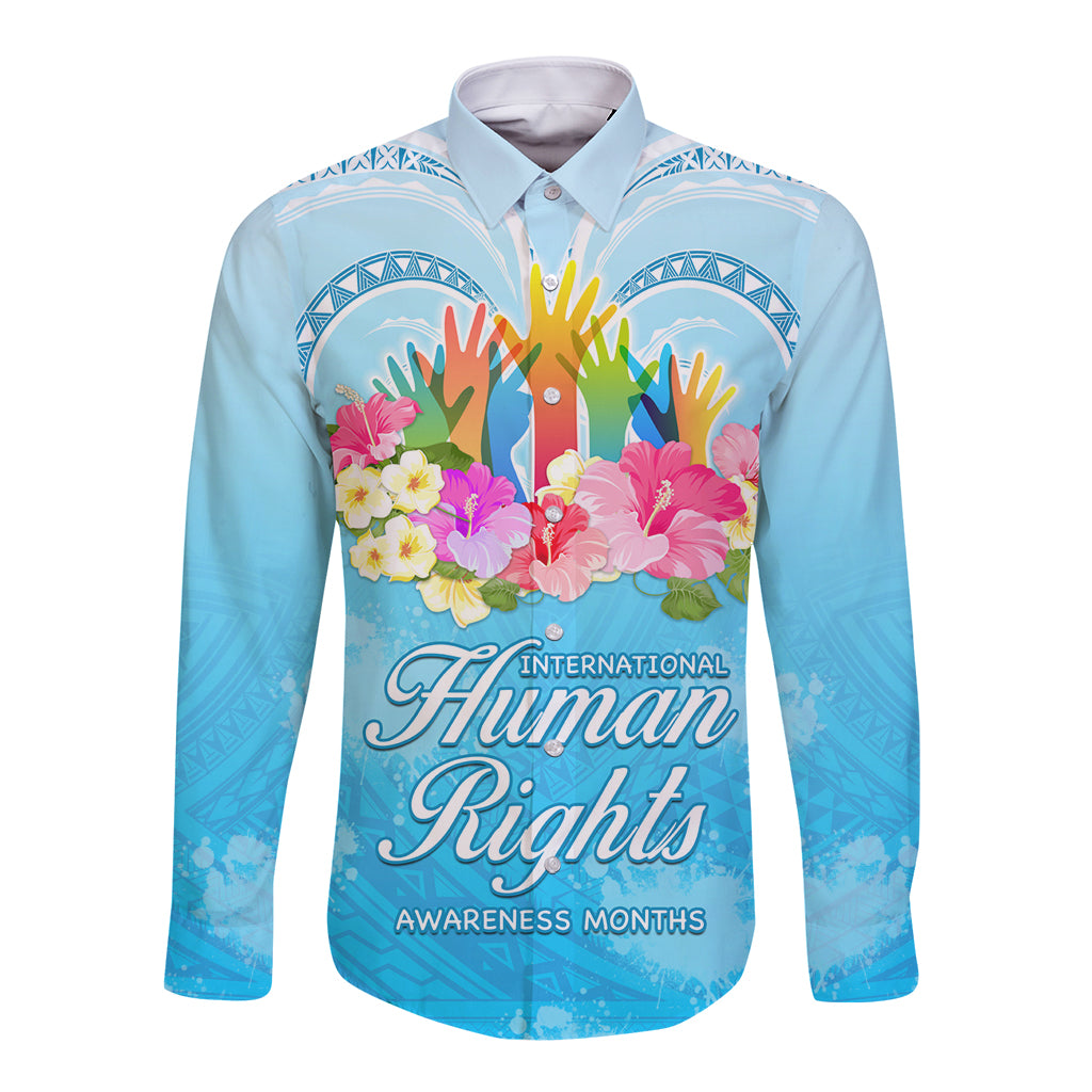Universal Human Rights Month Long Sleeve Button Shirt Polynesian Style LT05 Unisex Blue - Polynesian Pride