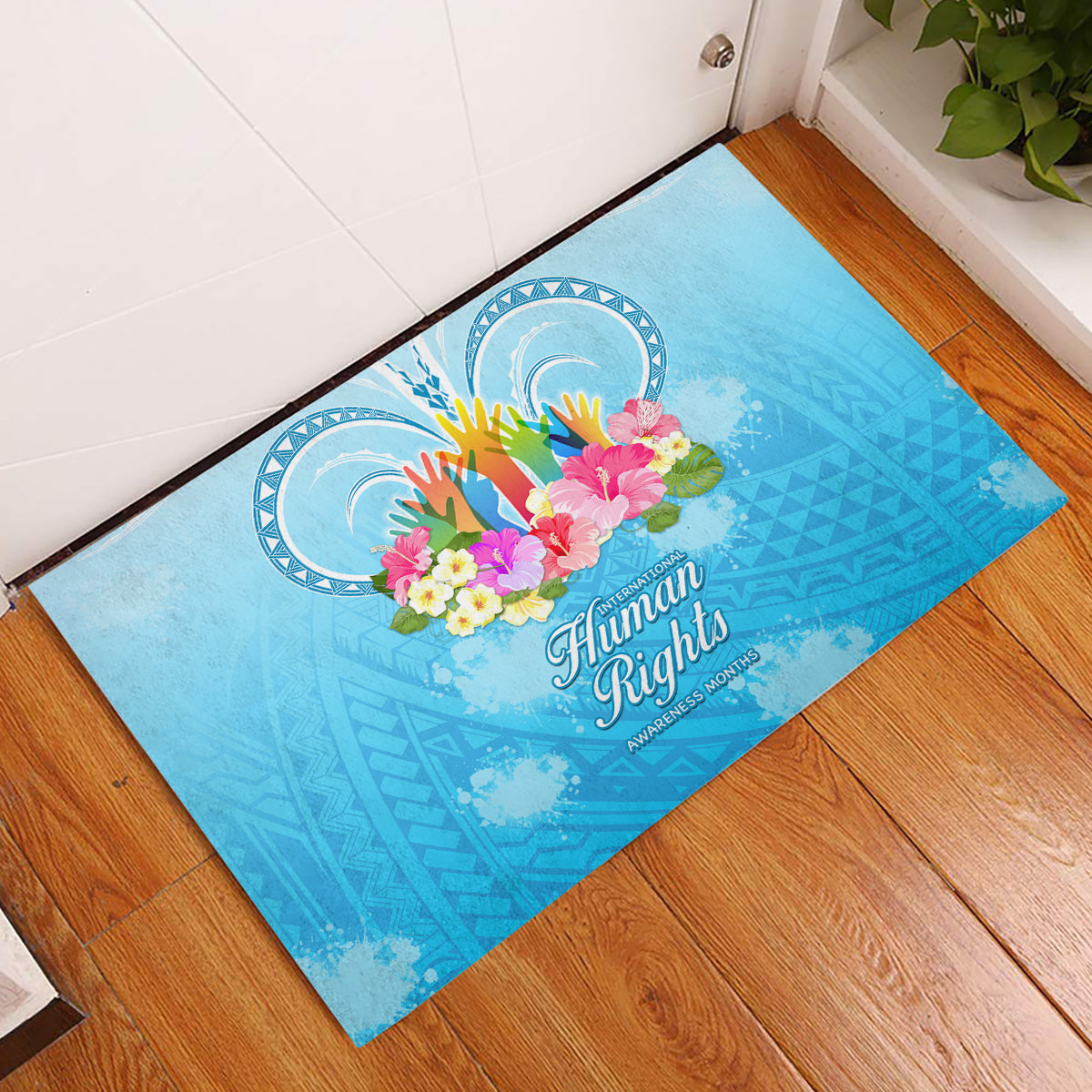 Universal Human Rights Month Rubber Doormat Polynesian Style LT05 Blue - Polynesian Pride