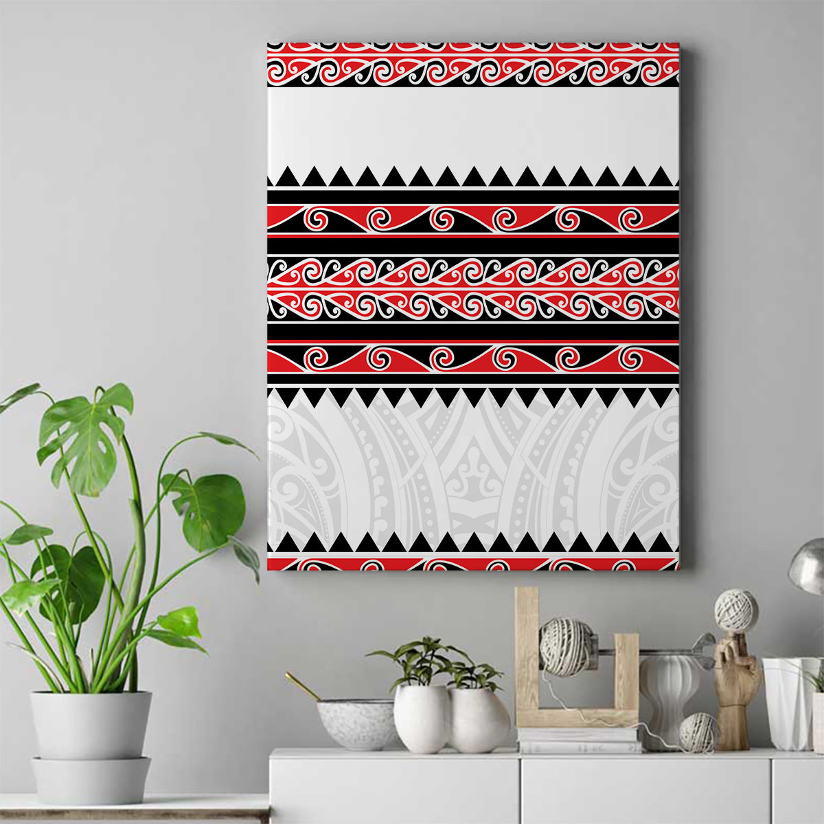 New Zealand Aotearoa Canvas Wall Art With Kowhaiwhai Pattern Red Version LT05 Red - Polynesian Pride