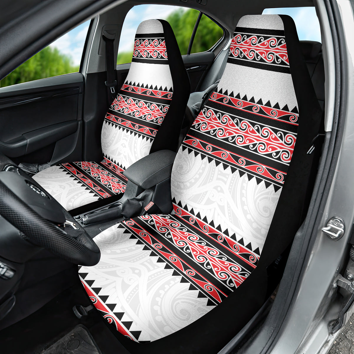 New Zealand Aotearoa Car Seat Cover With Kowhaiwhai Pattern Red Version LT05 - Polynesian Pride