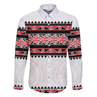 New Zealand Aotearoa Family Matching Off Shoulder Long Sleeve Dress and Hawaiian Shirt With Kowhaiwhai Pattern Red Version LT05 Dad's Shirt - Long Sleeve Red - Polynesian Pride