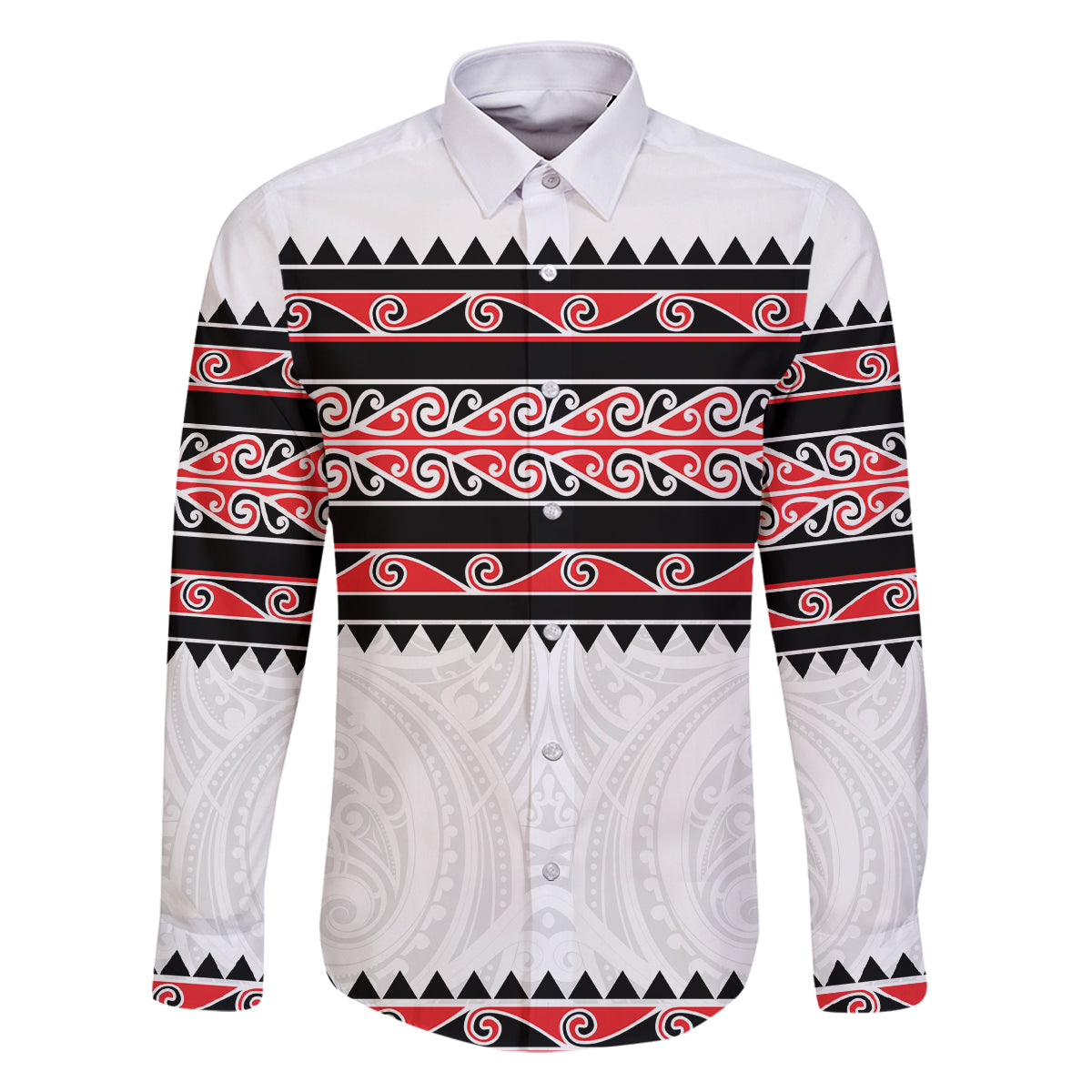 New Zealand Aotearoa Family Matching Summer Maxi Dress and Hawaiian Shirt With Kowhaiwhai Pattern Red Version LT05 Dad's Shirt - Long Sleeve Red - Polynesian Pride