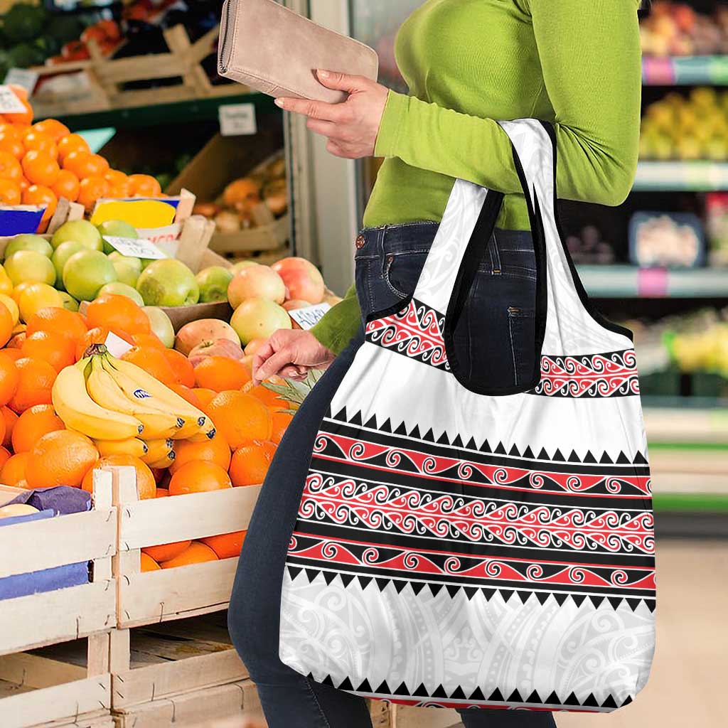 New Zealand Aotearoa Grocery Bag With Kowhaiwhai Pattern Red Version LT05 - Polynesian Pride