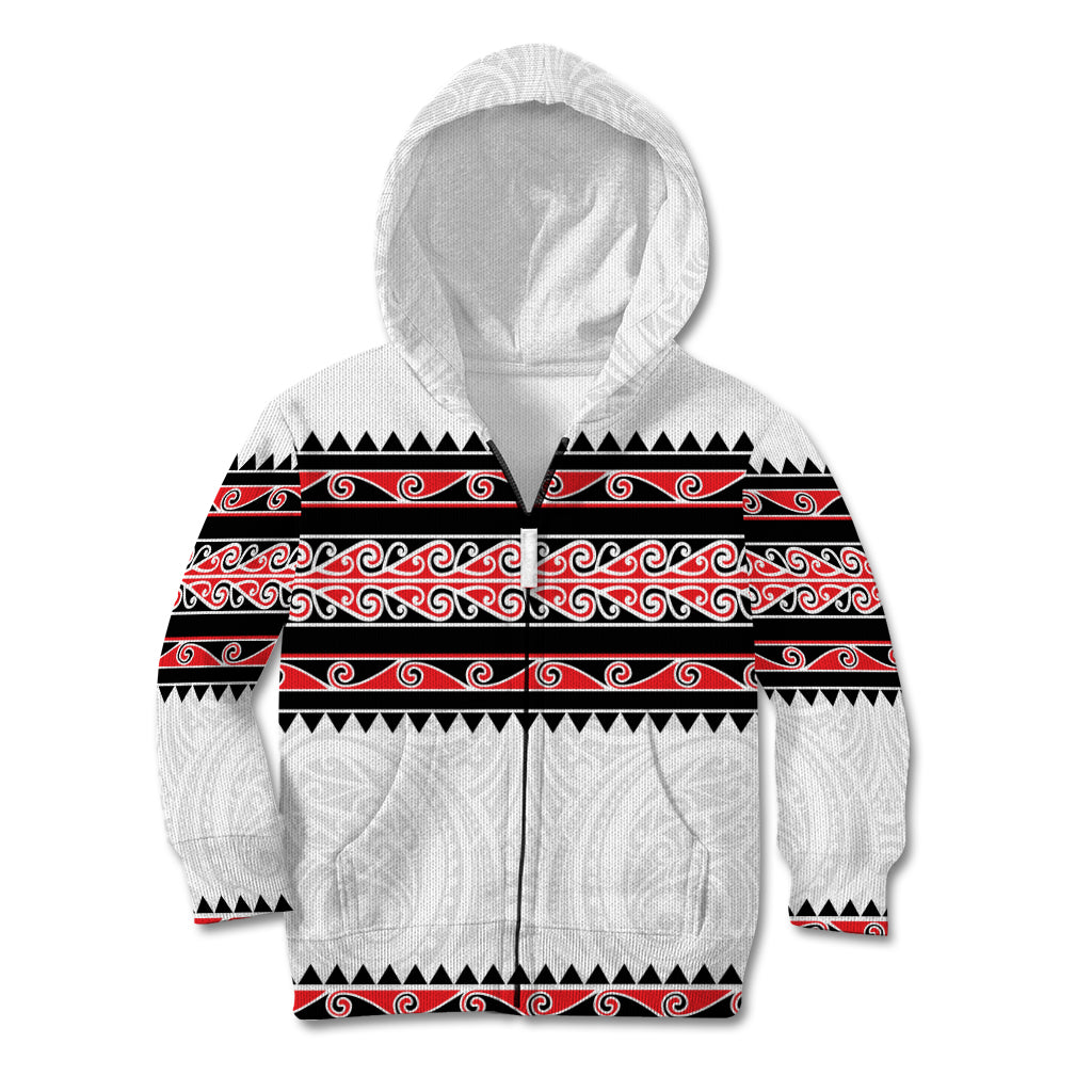 New Zealand Aotearoa Kid Hoodie With Kowhaiwhai Pattern Red Version LT05 Zip Hoodie Red - Polynesian Pride