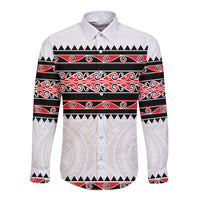 New Zealand Aotearoa Long Sleeve Button Shirt With Kowhaiwhai Pattern Red Version LT05 Unisex Red - Polynesian Pride
