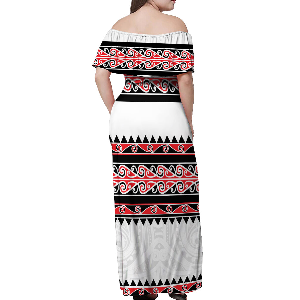 New Zealand Aotearoa Off Shoulder Maxi Dress With Kowhaiwhai Pattern Red Version LT05 - Polynesian Pride