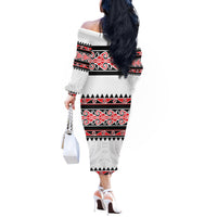 New Zealand Aotearoa Off The Shoulder Long Sleeve Dress With Kowhaiwhai Pattern Red Version LT05 - Polynesian Pride