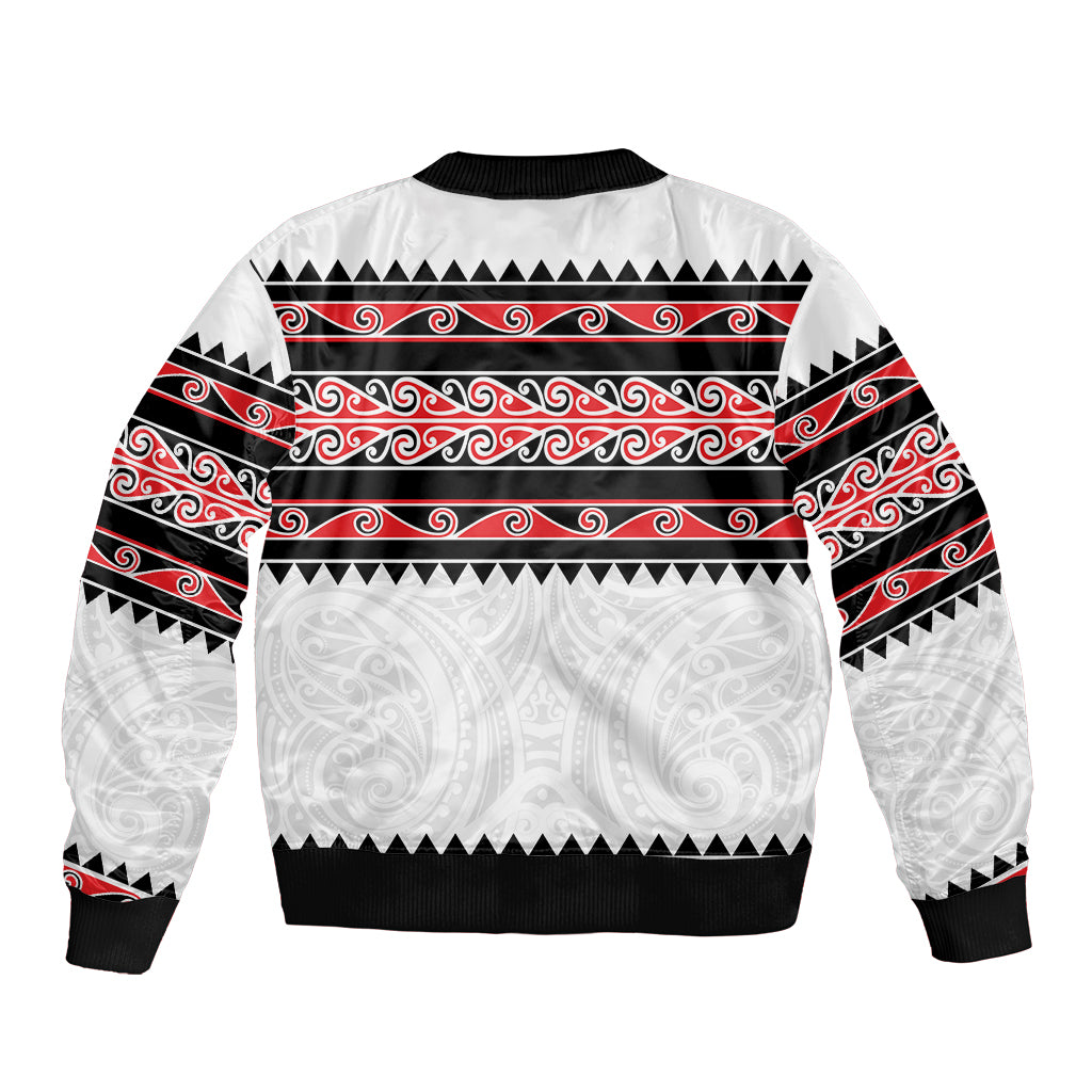 New Zealand Aotearoa Sleeve Zip Bomber Jacket With Kowhaiwhai Pattern Red Version LT05 - Polynesian Pride