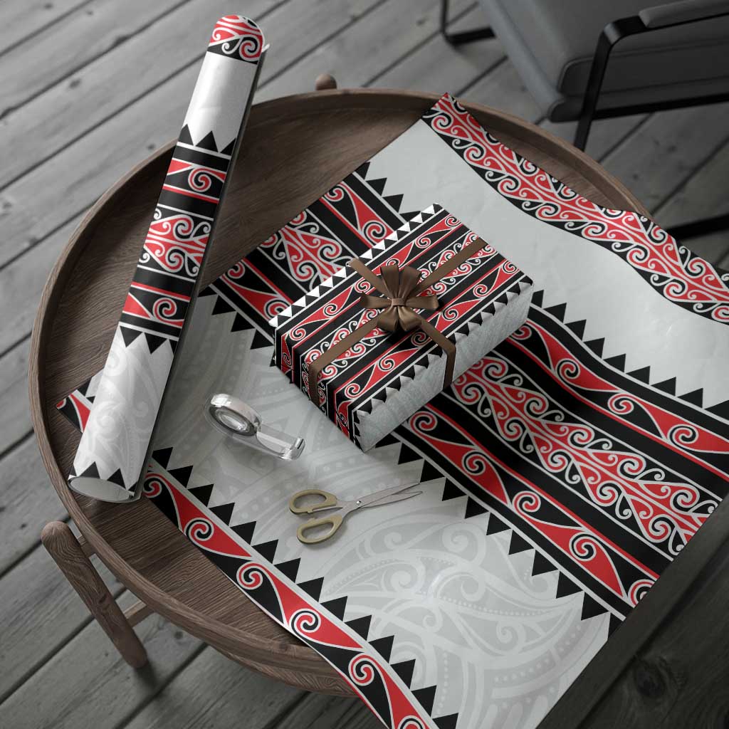 New Zealand Aotearoa Wrapping Paper With Kowhaiwhai Pattern Red Version - Polynesian Pride