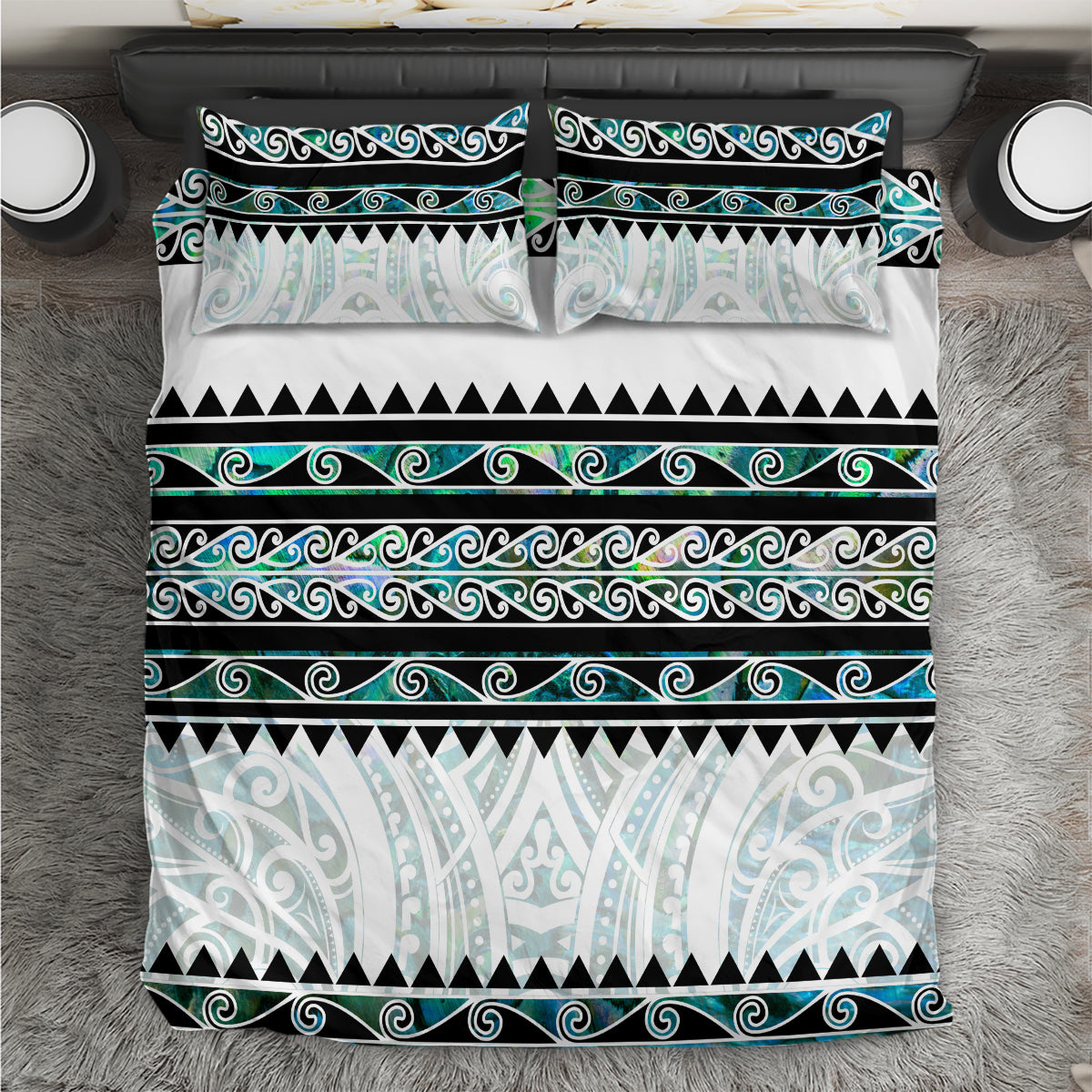 New Zealand Aotearoa Bedding Set With Paua Shell Kowhaiwhai Pattern LT05 Green - Polynesian Pride