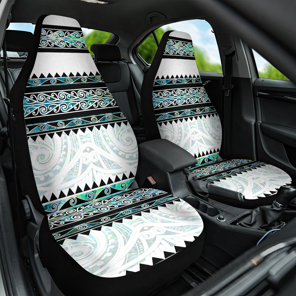 New Zealand Aotearoa Car Seat Cover With Paua Shell Kowhaiwhai Pattern LT05 One Size Green - Polynesian Pride