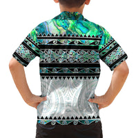 New Zealand Aotearoa Family Matching Off Shoulder Short Dress and Hawaiian Shirt With Paua Shell Kowhaiwhai Pattern LT05 - Polynesian Pride