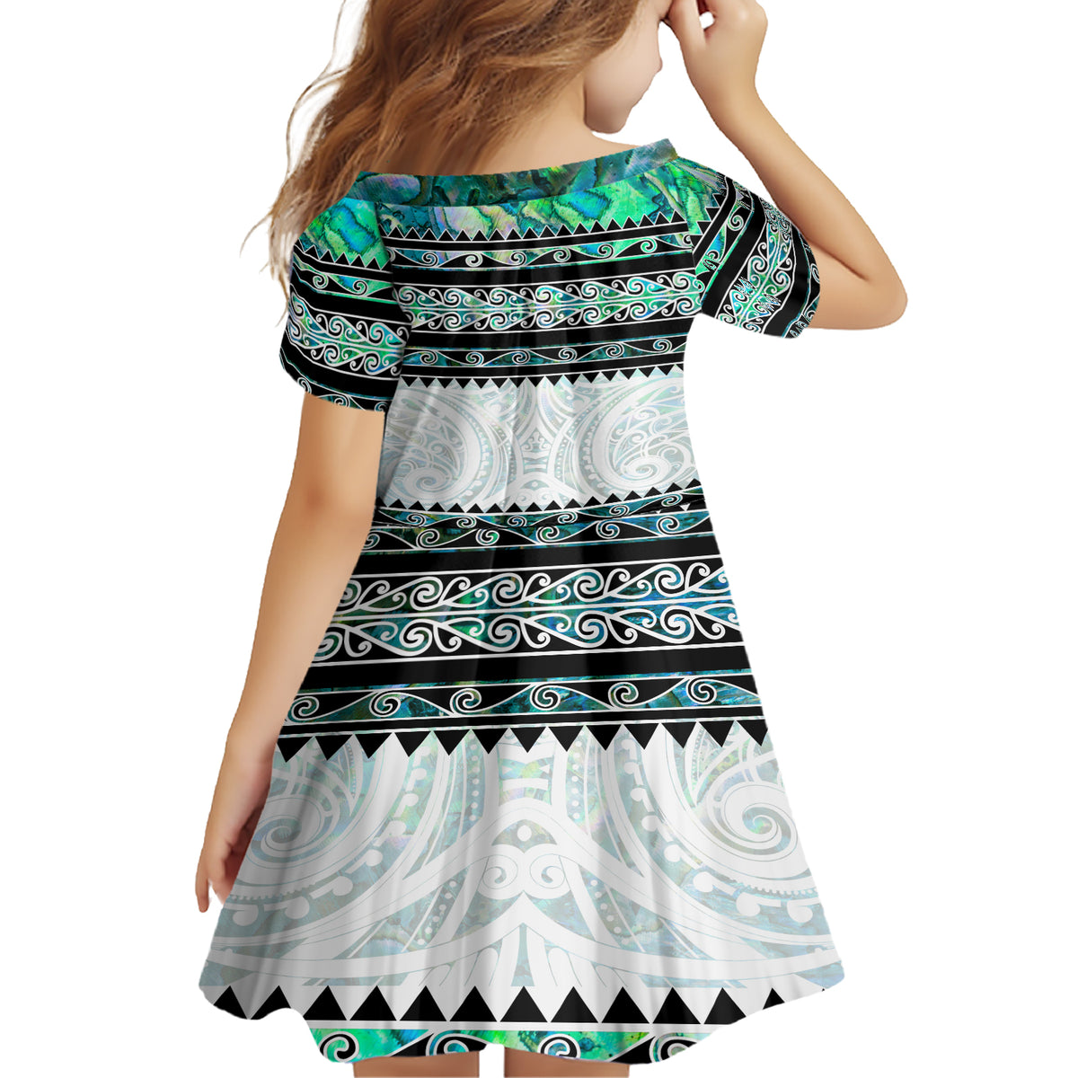 New Zealand Aotearoa Family Matching Short Sleeve Bodycon Dress and Hawaiian Shirt With Paua Shell Kowhaiwhai Pattern LT05 - Polynesian Pride